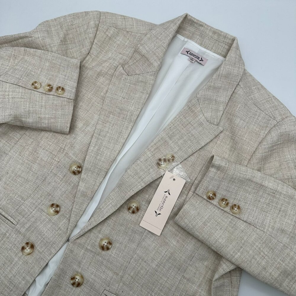 Nanette Lepore Women's Faux Button Front V Neck Blazer Jacket, Size XL, Tan